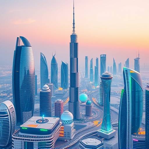 A futuristic cityscape representing the future of fintech in Saudi Arabia